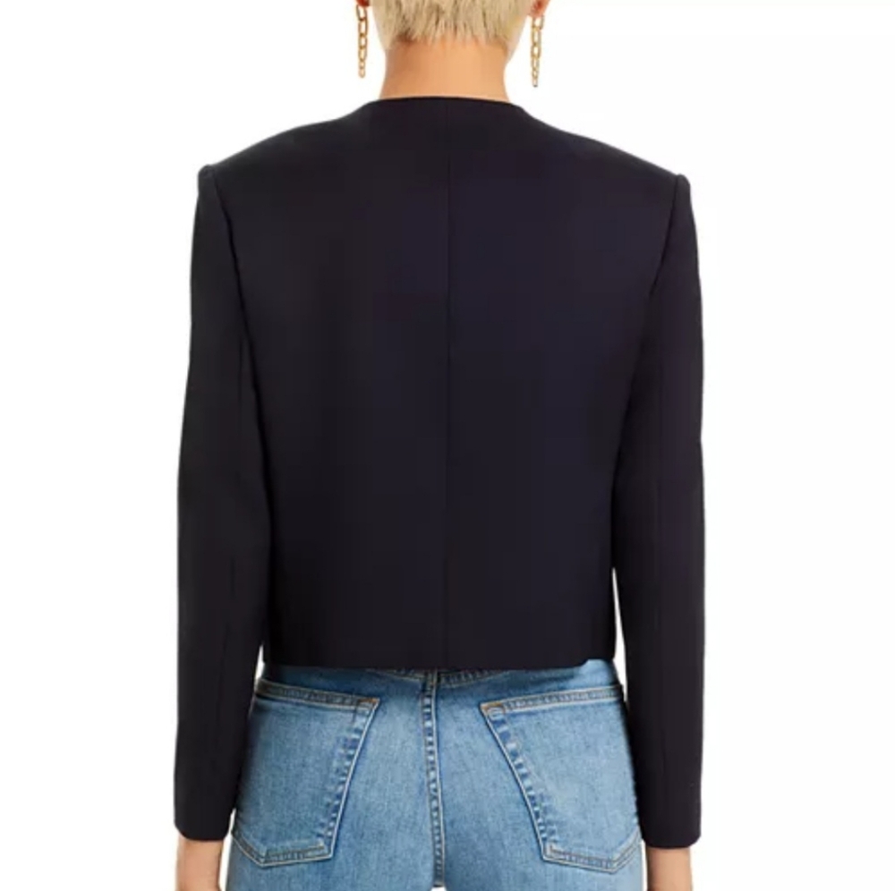 FRAME Button Front Cropped Wool Blend Jacket In Navy Size Small - Picture 3 of 16